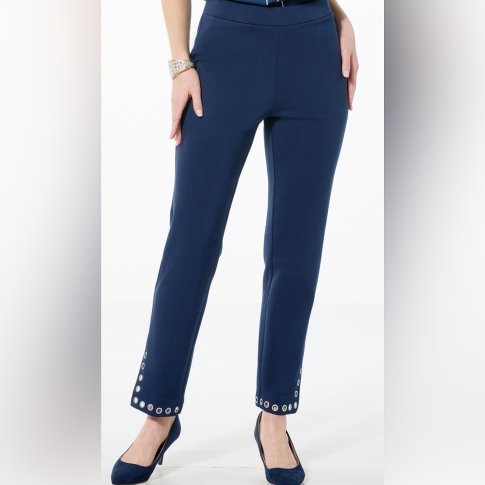 Women's Navy Chinos with Grommet Waist Detail by Jhoan Sebastian Grey